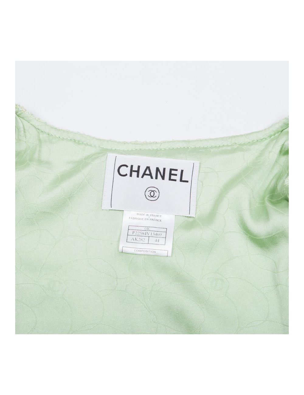 Veste CHANEL T 44 tweed vert d'eau 