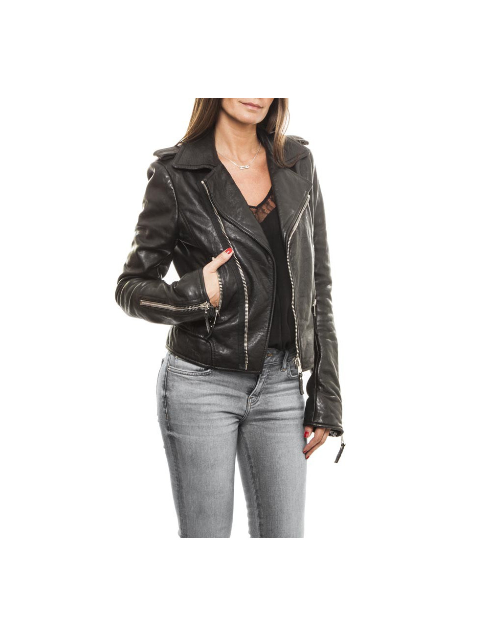 Perfecto BALENCIAGA T40 cuir vieilli noir