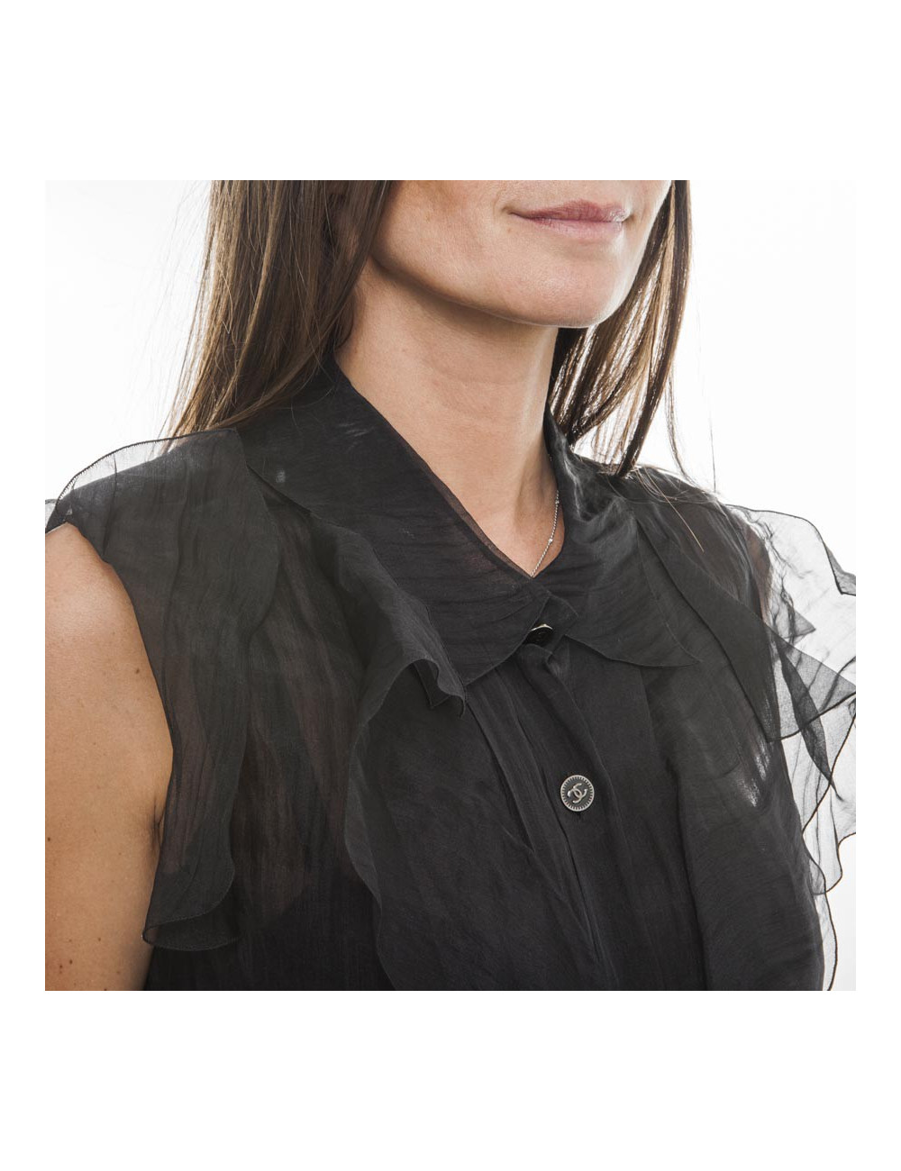 Blouse CHANEL T40 en soie noire