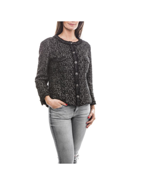 Veste CHANEL T 44 noir et fils argent "Coco"
