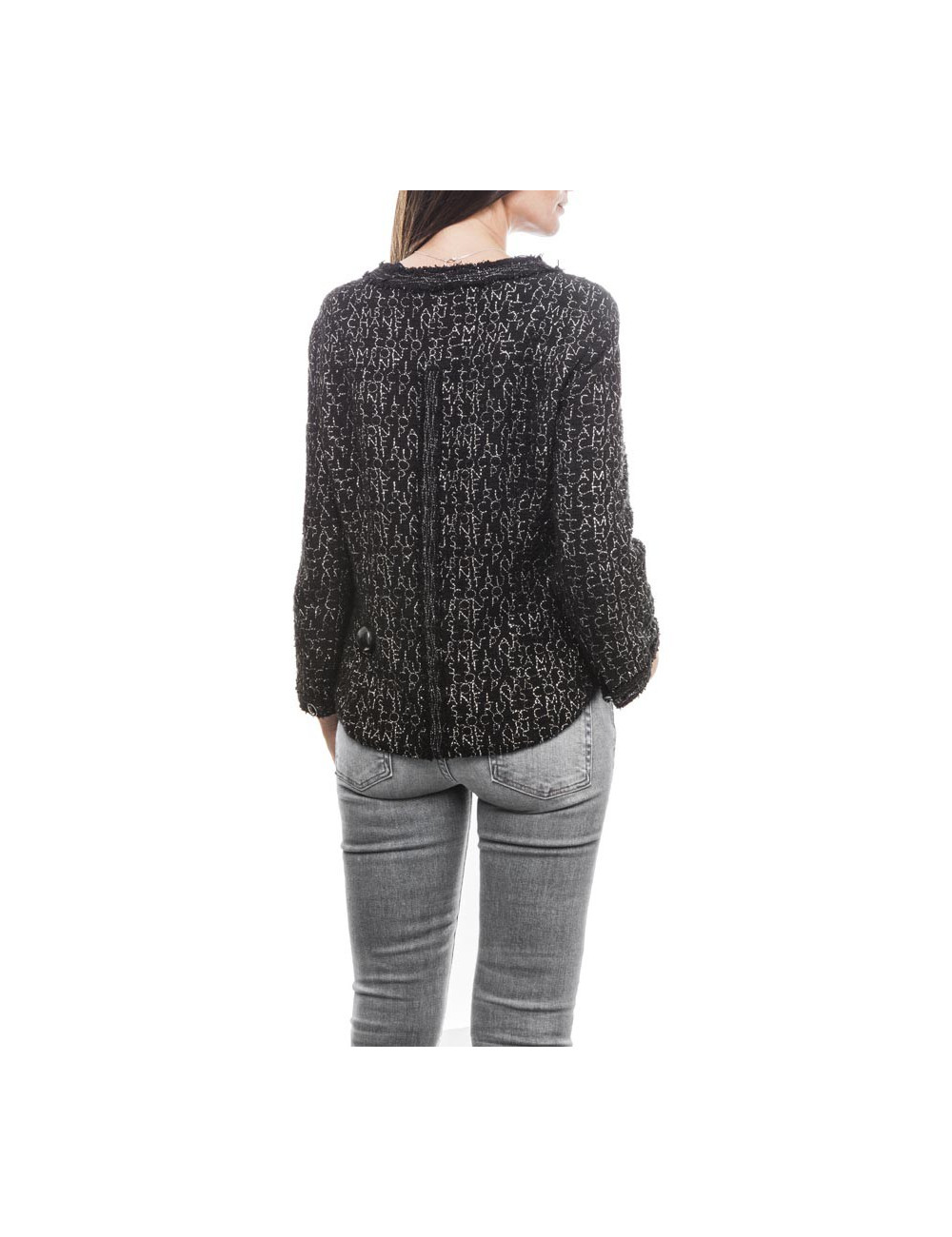 Veste CHANEL T 44 noir et fils argent "Coco"