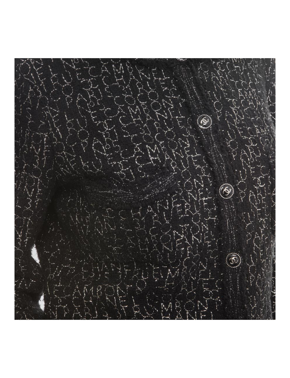 CHANEL jacket in black tweed with silver thread 'Coco, Cambon Paris, Chanel' size 44 EU