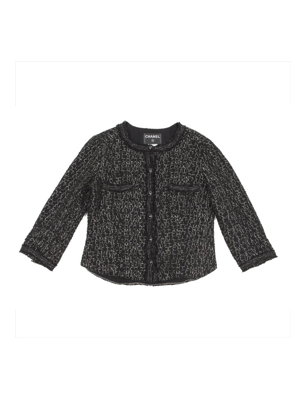 Veste CHANEL T 44 noir et fils argent "Coco"