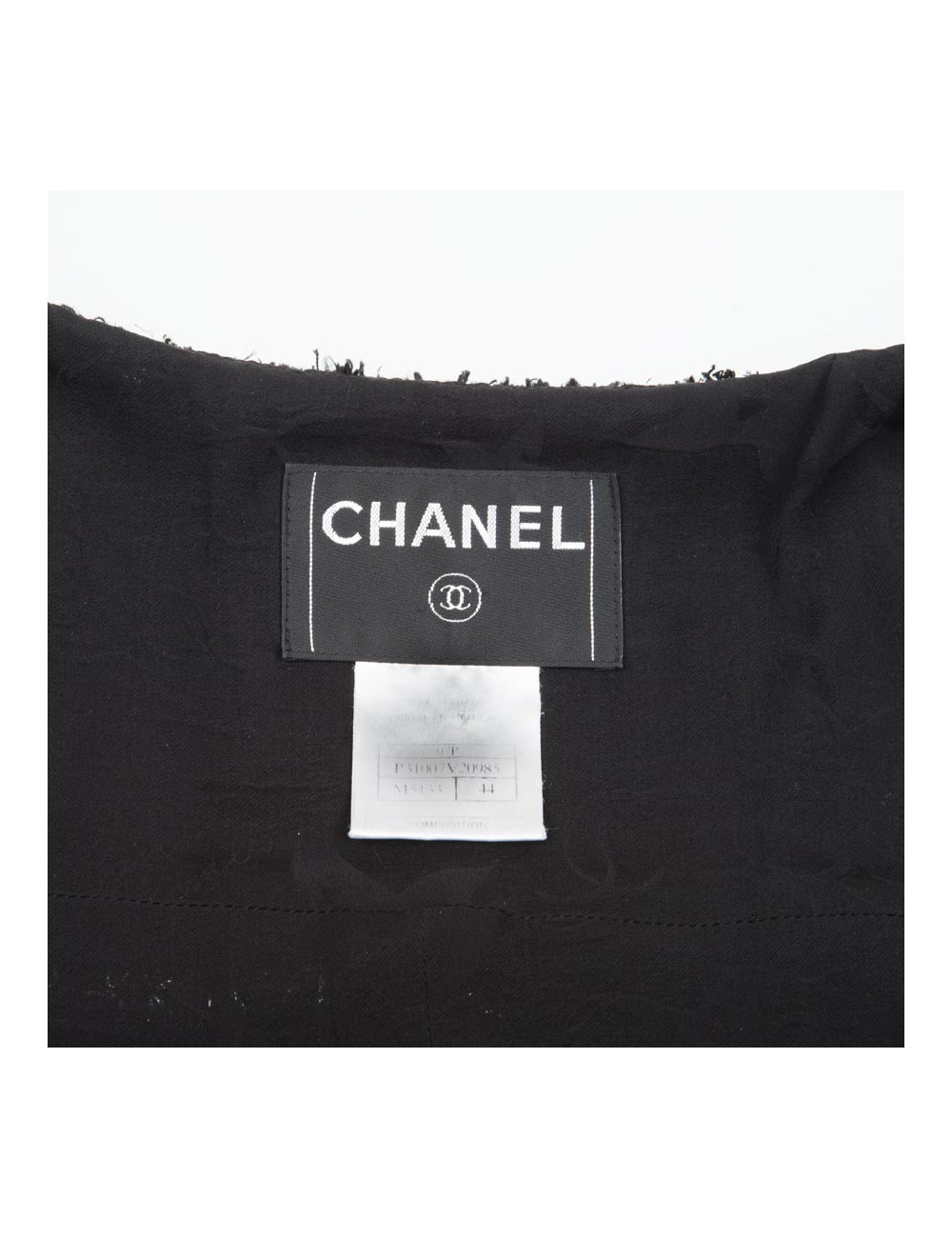 Veste CHANEL T 44 noir et fils argent "Coco"