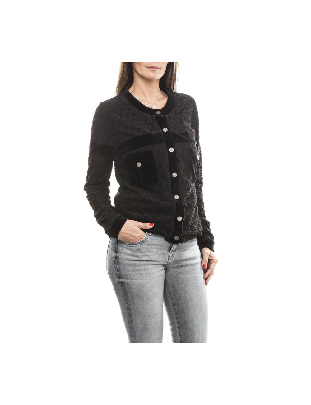 Blouson CHANEL T 42 stretch noir siglé CC