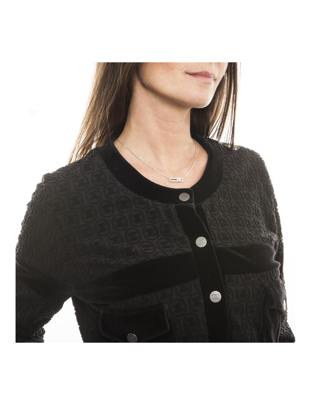 Blouson CHANEL T 42 stretch noir siglé CC