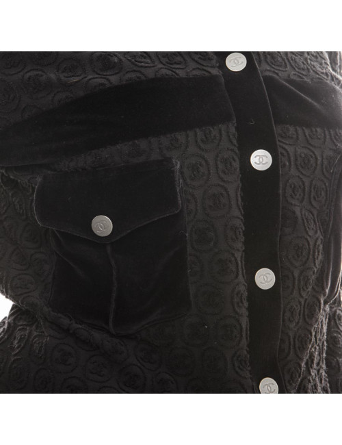 Blouson CHANEL T 42 stretch noir siglé CC