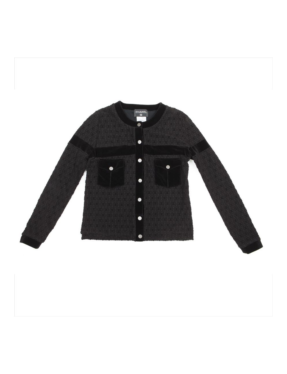 Blouson CHANEL T 42 stretch noir siglé CC