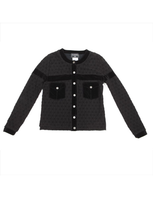 Blouson CHANEL T 42 stretch noir siglé CC