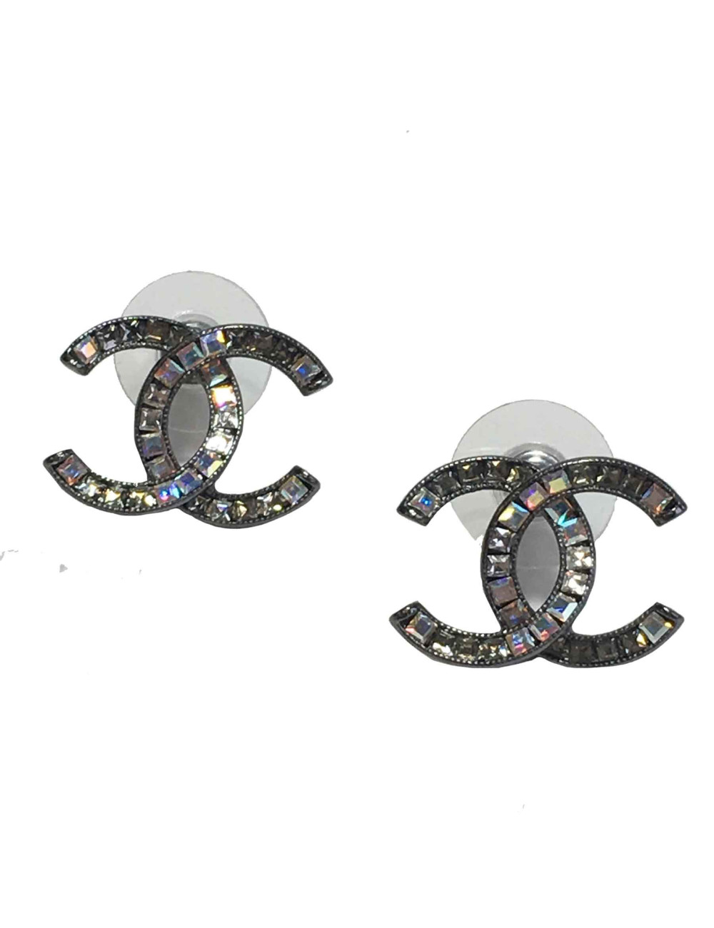 Boucles d'oreilles clous CHANEL strass carrés