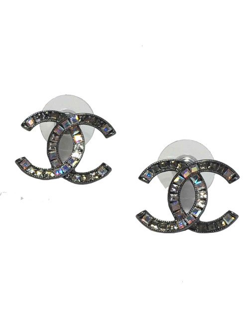 Boucles d'oreilles clous CHANEL strass carrés