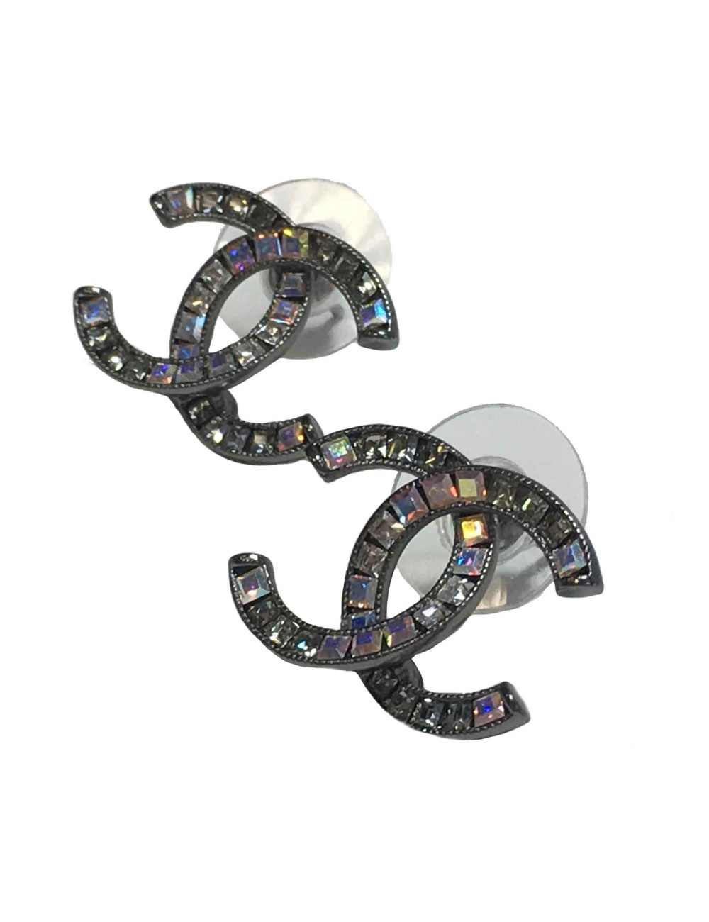 Boucles d'oreilles clous CHANEL strass carrés