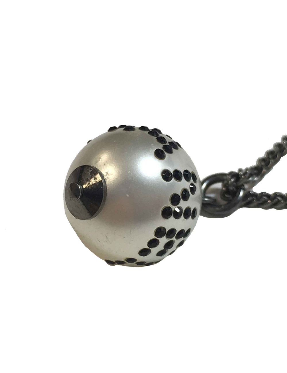 Collier CHANEL ruthénium et boule Chanel nacrée