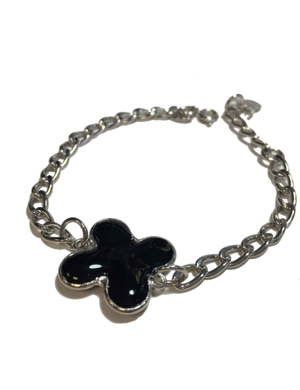 Bracelet MARGUERITE DE VALOIS Trèfle en pâte de verre noire
