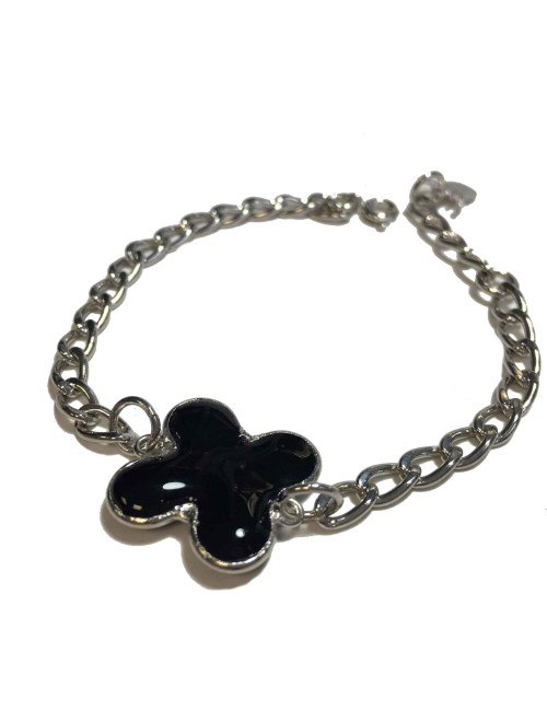 Bracelet MARGUERITE DE VALOIS Trèfle en pâte de verre noire