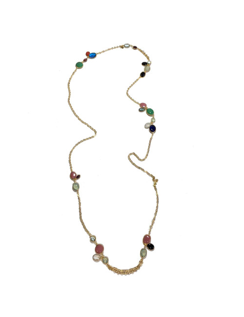 Sautoir MARGUERITE DE VALOIS "Waterfalls" en pâte de verre multicolore