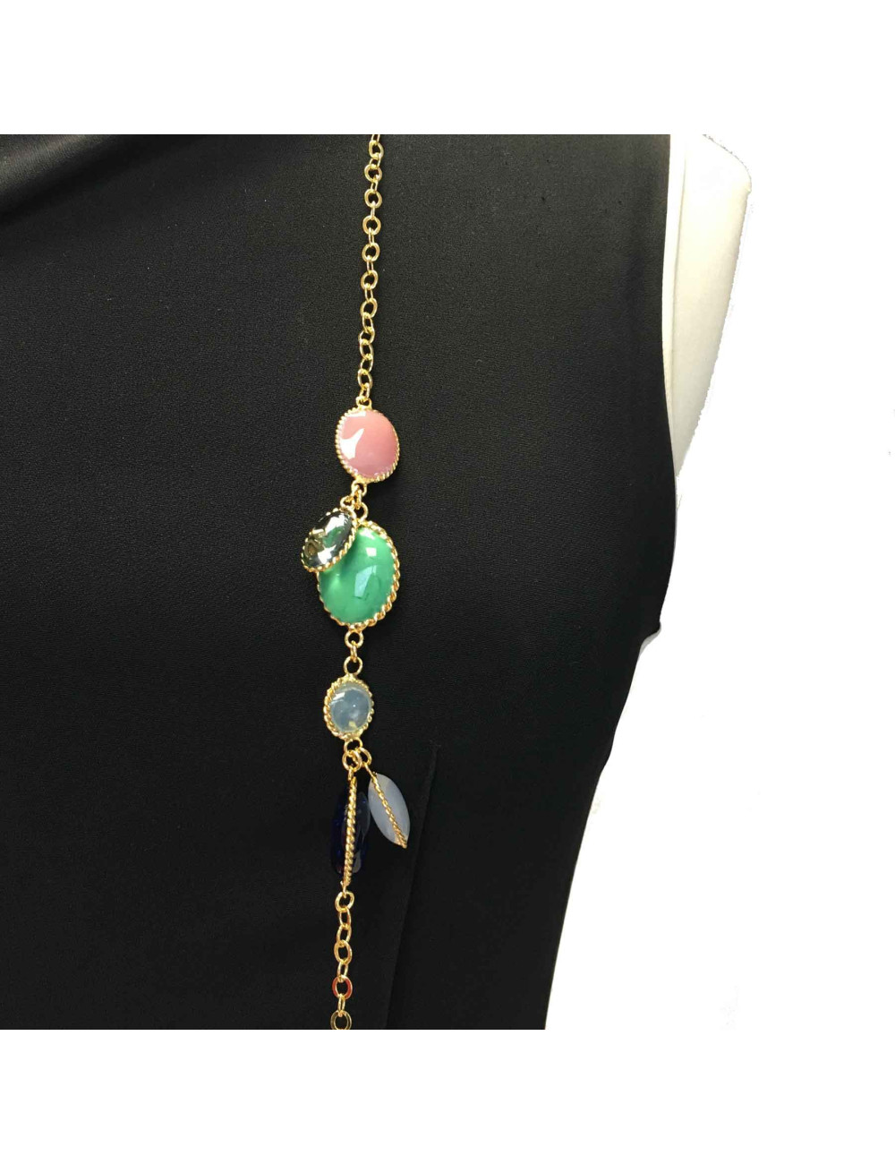Sautoir MARGUERITE DE VALOIS "Waterfalls" en pâte de verre multicolore