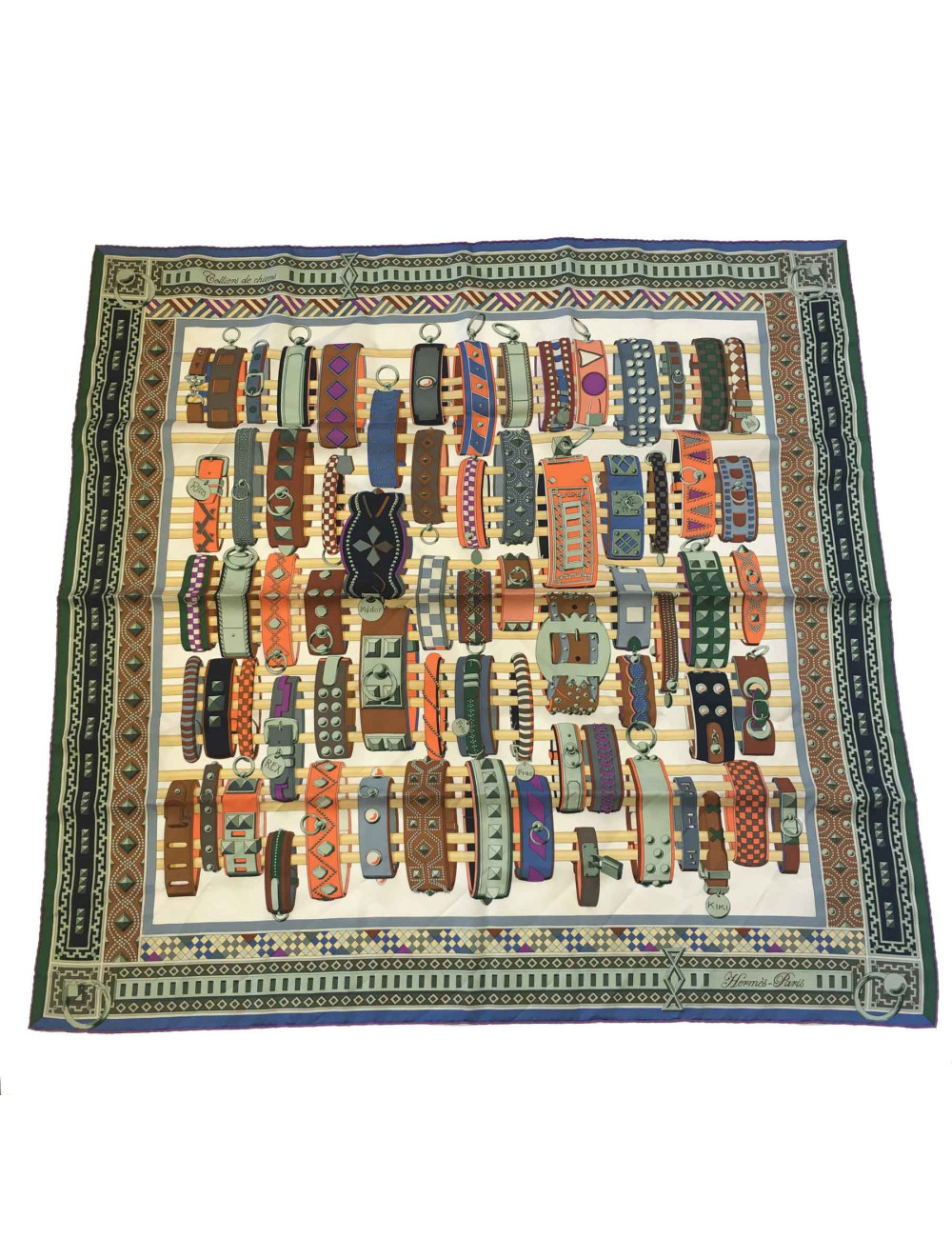 Carré HERMES Collier de Chien en soie multicolore