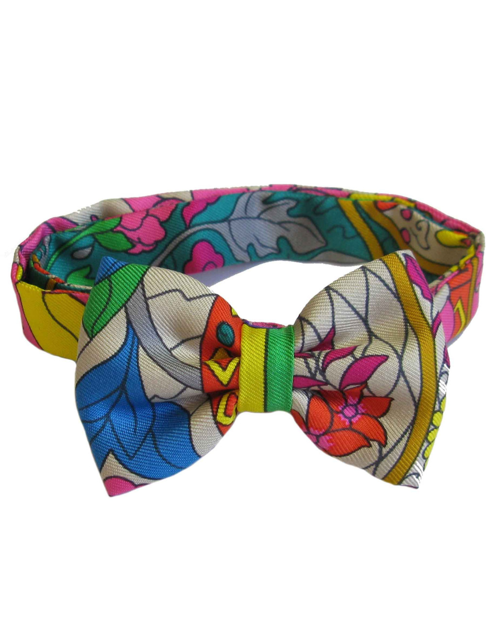 Noeud papillon HERMES en foulard de soie multicolore