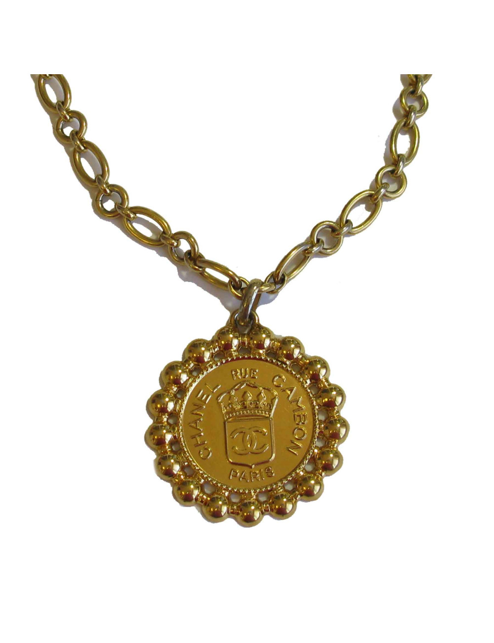 Sautoir Médaillon CHANEL vintage en métal doré