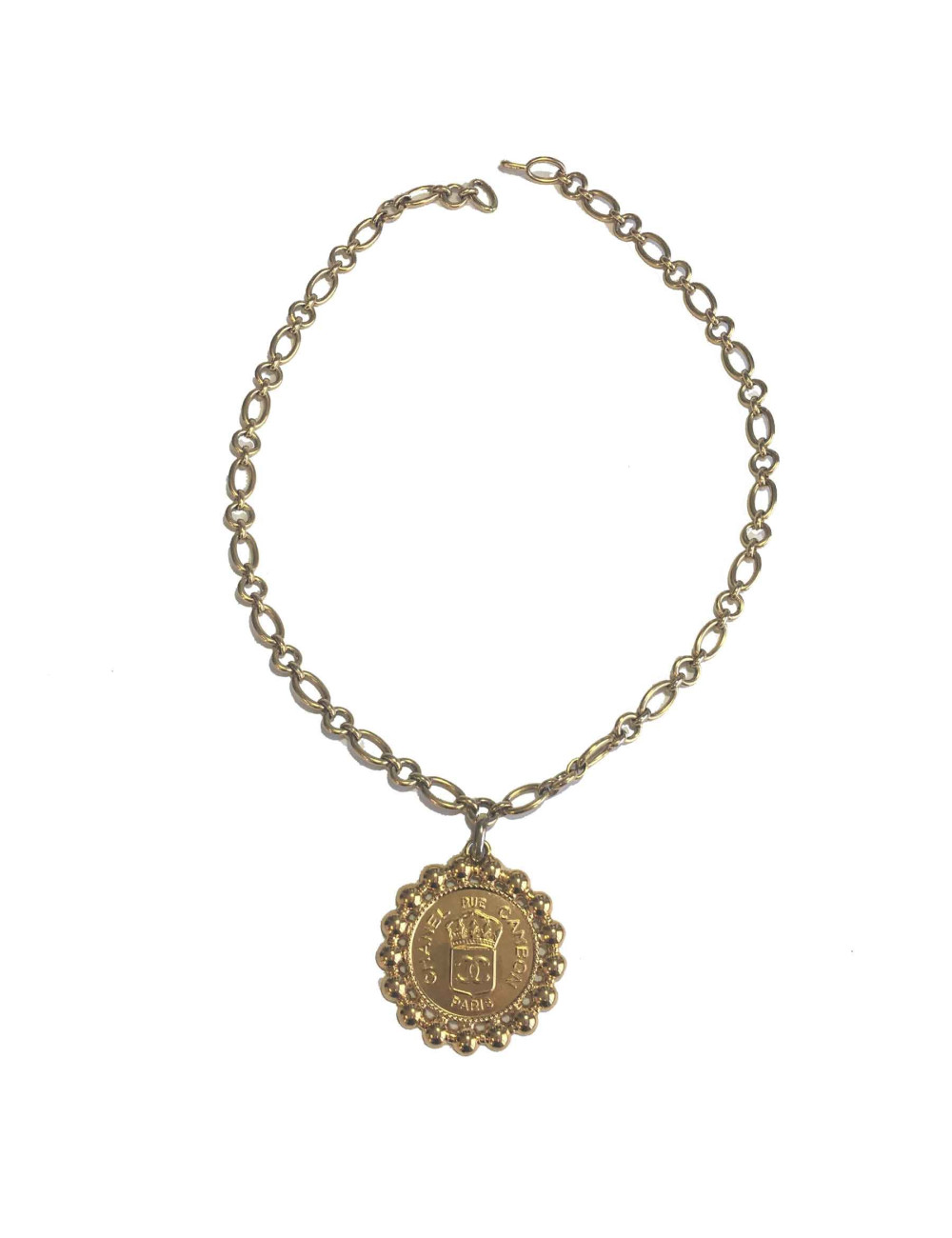 Sautoir Médaillon CHANEL vintage en métal doré