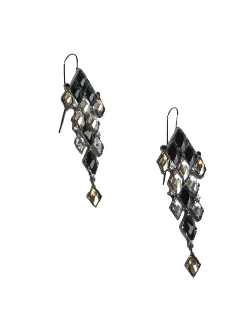 Boucles d'oreille clous YSL YVES SAINT LAURENT pendantes en strass et pierres facettées noires