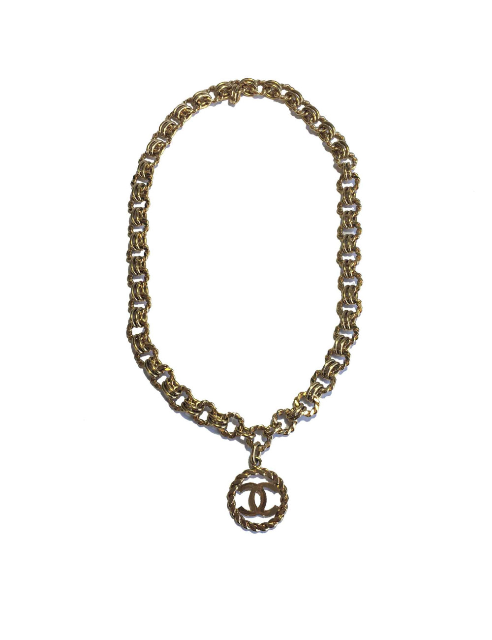 xxx Sautoir CHANEL Vintage chaîne et pendentif rond en métal doré