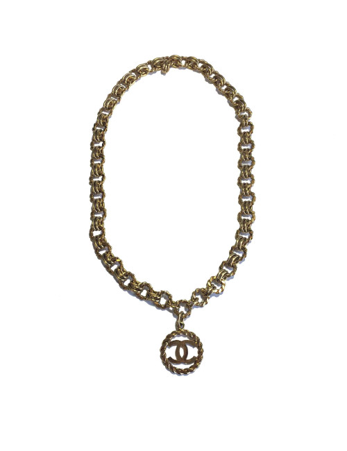 xxx Sautoir CHANEL Vintage chaîne et pendentif rond en métal doré