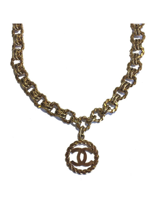 xxx Sautoir CHANEL Vintage chaîne et pendentif rond en métal doré