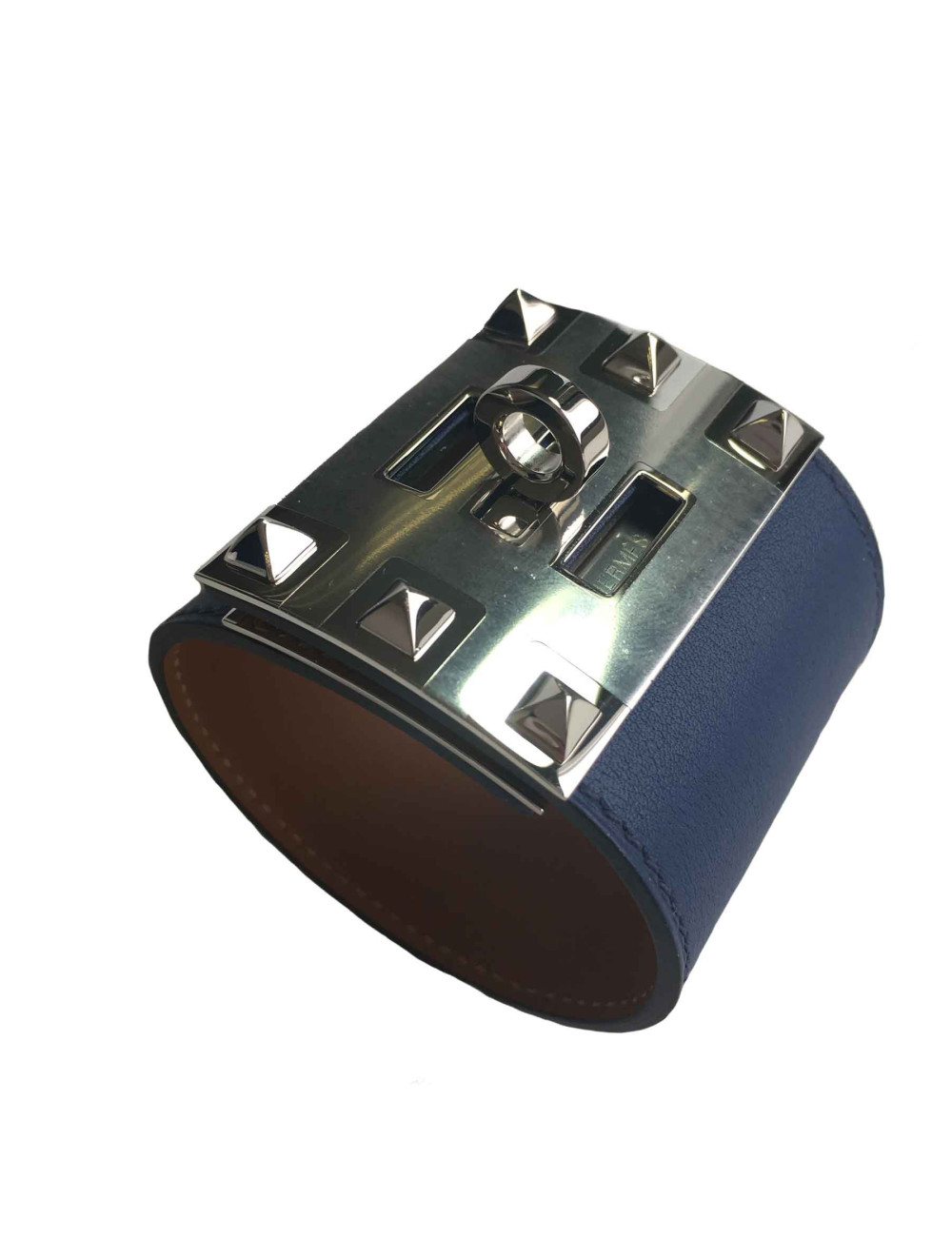 xxx Manchette HERMES modèle Extrême en cuir veau swift bleu saphir 