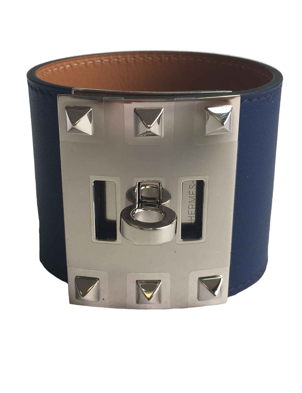 xxx Manchette HERMES modèle Extrême en cuir veau swift bleu saphir 