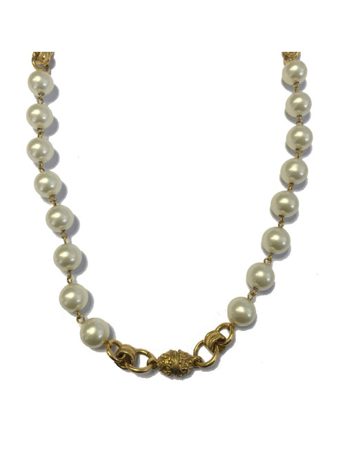 Sautoir CHANEL perles en pâte de verre nacrées  Vintage