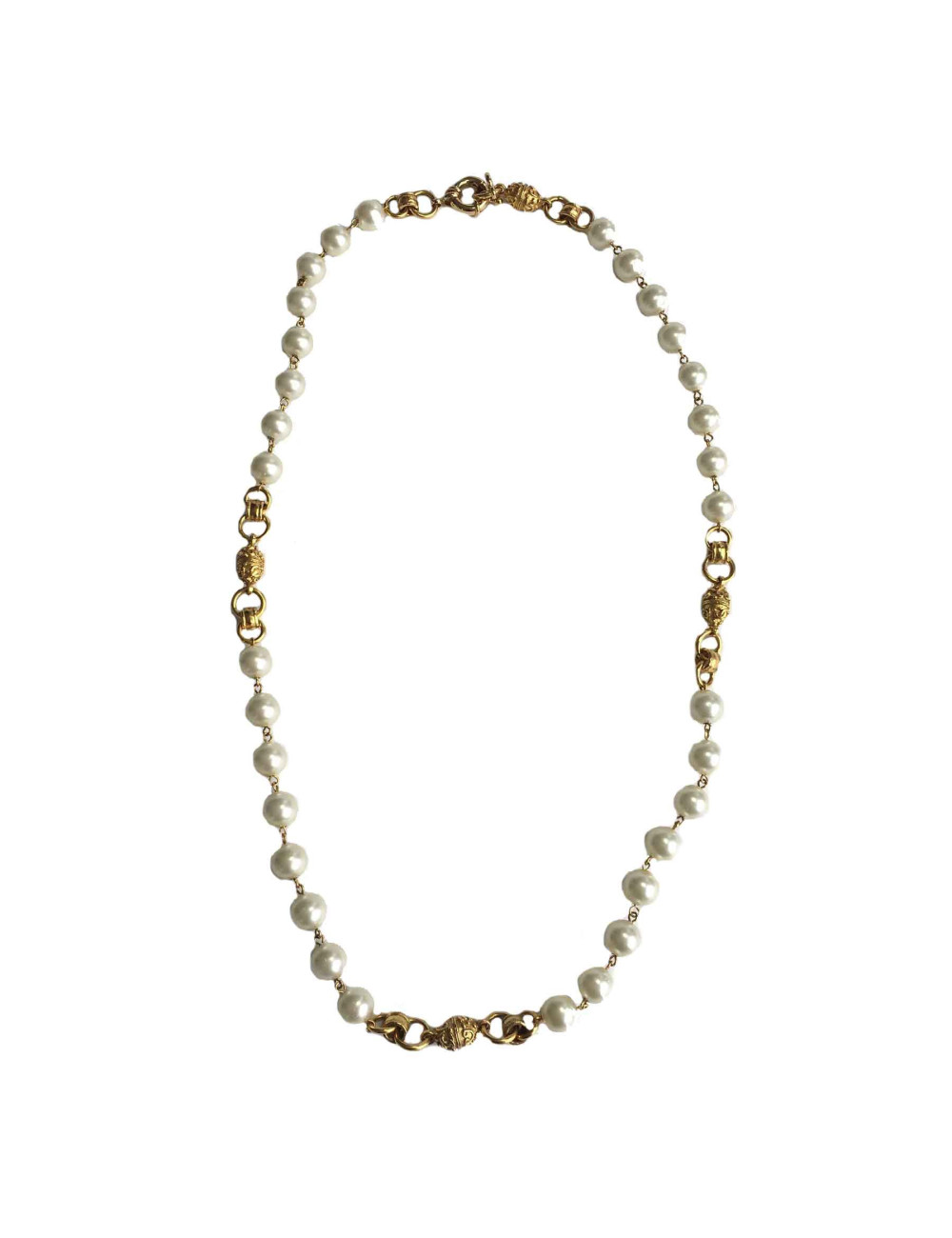 Vintage CHANEL Necklace in molten glass pearls and gilded metal charms