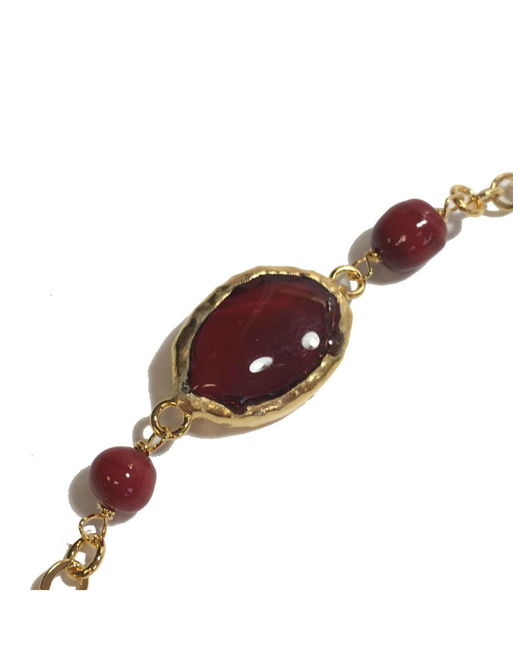 Sautoir MARGUERTE DE VALOIS en métal doré et pâte de verre multicolore