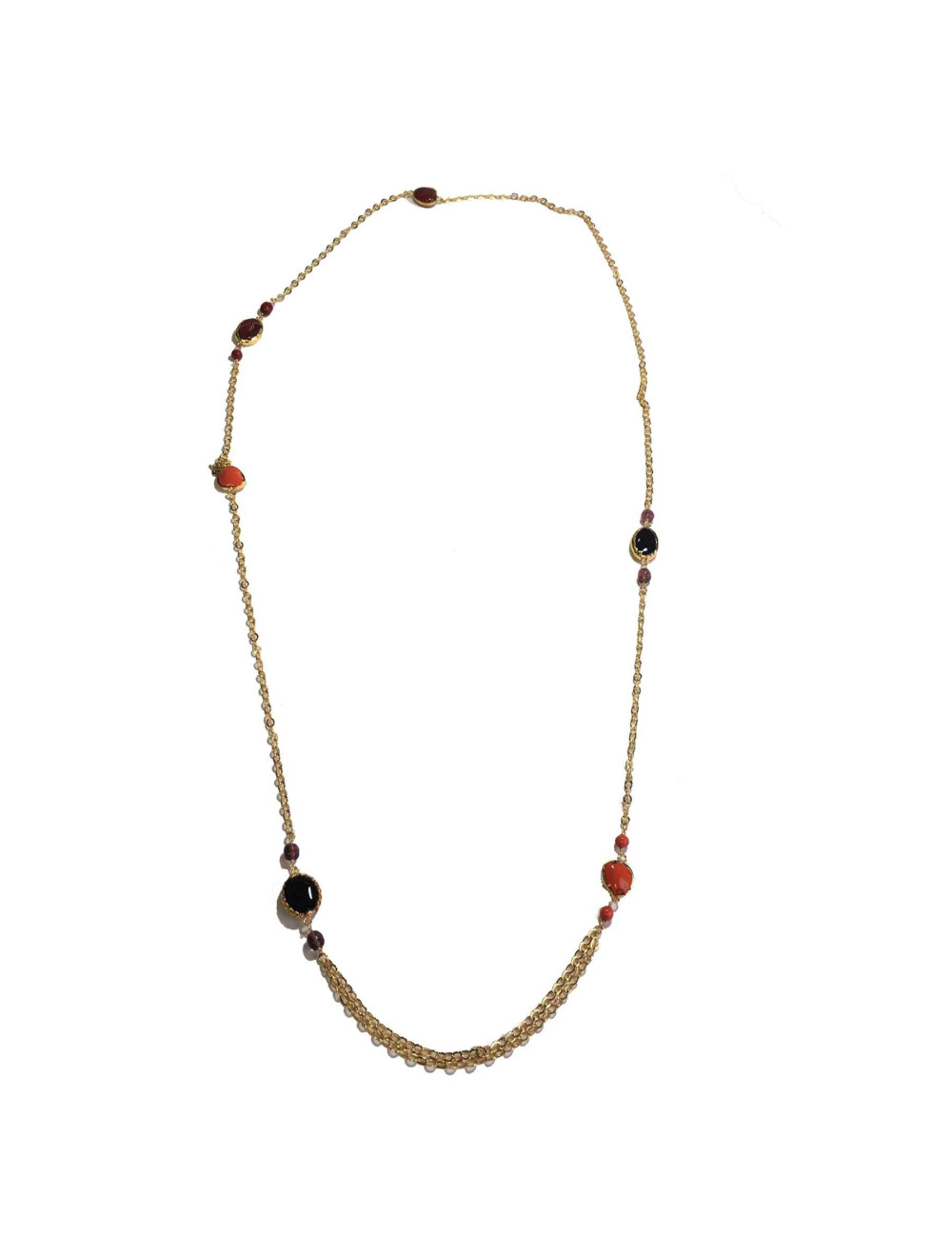 Sautoir MARGUERTE DE VALOIS en métal doré et pâte de verre multicolore