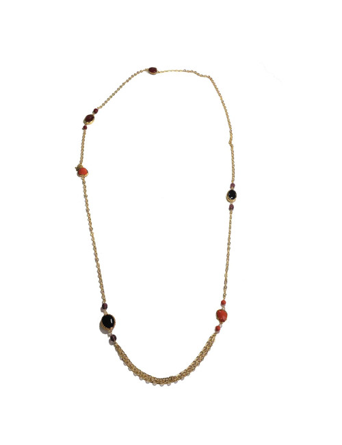 Sautoir MARGUERTE DE VALOIS en métal doré et pâte de verre multicolore