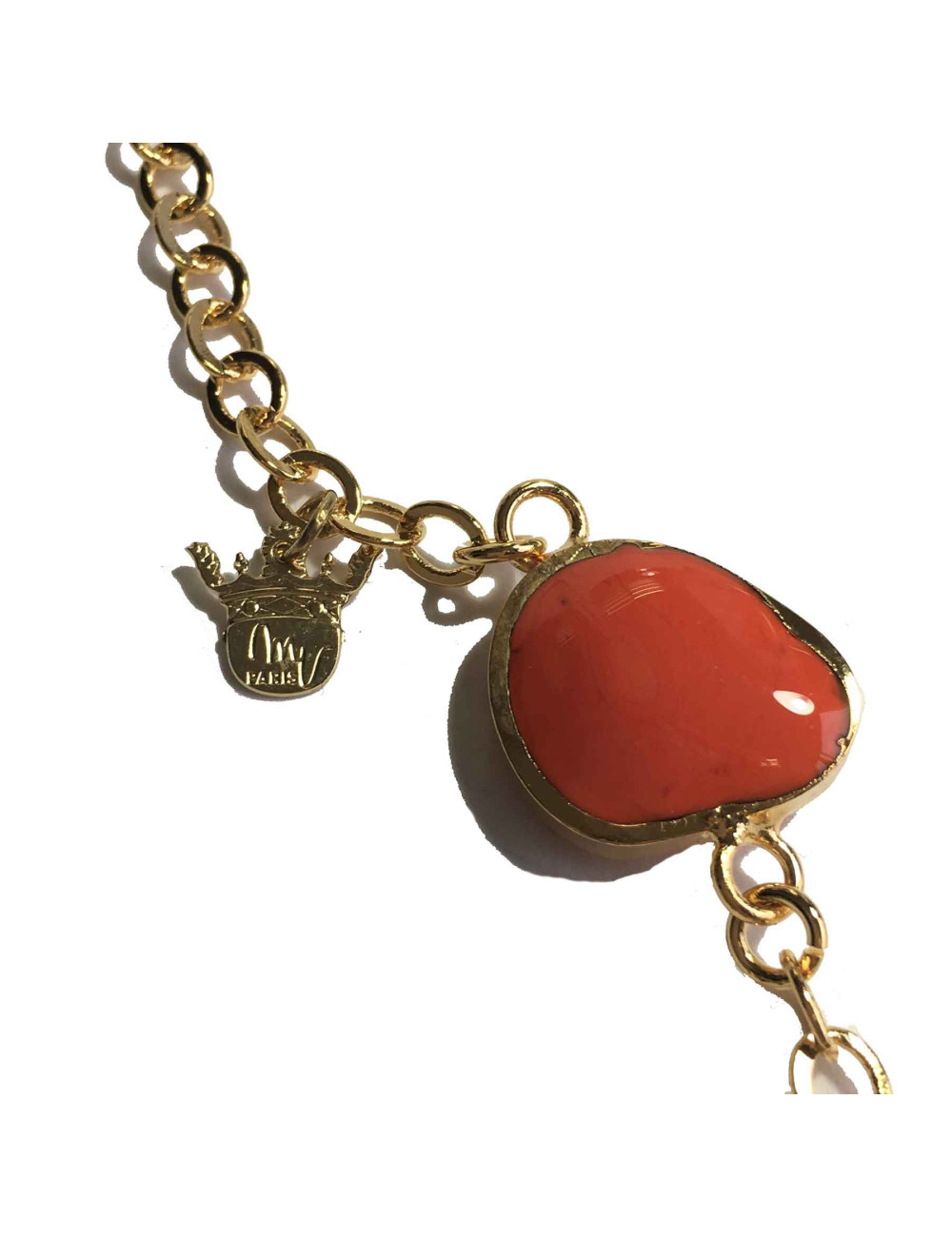 Sautoir MARGUERTE DE VALOIS en métal doré et pâte de verre multicolore