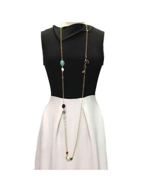 xxx Sautoir MARGUERITE DE VALOIS 'Waterfalls' en pâte de verre et métal doré