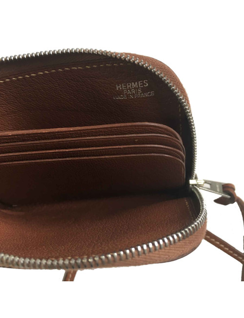 Porte-cartes HERMES en veau barénia marron