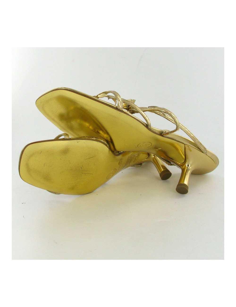 Sandales CHANEL T36 vintage en cuir doré