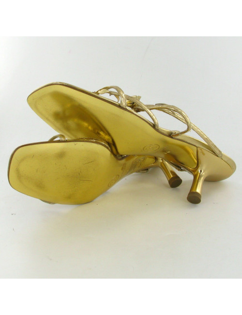 Sandales CHANEL T36 vintage en cuir doré