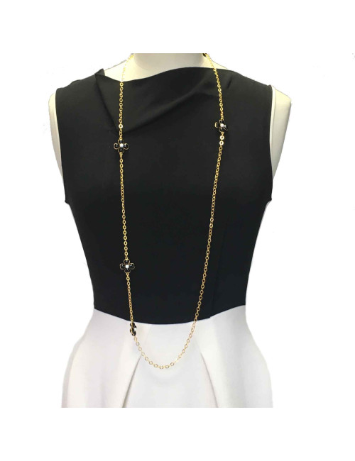 Sautoir MARGUERTE DE VALOIS Fleurettes noires et blanches