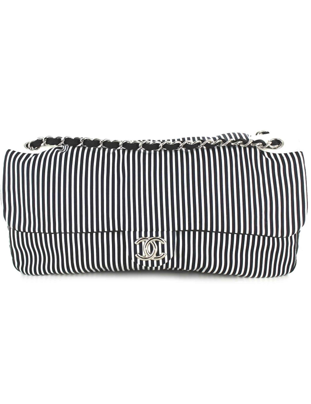 Sac CHANEL en toile rayures blanches et bleues