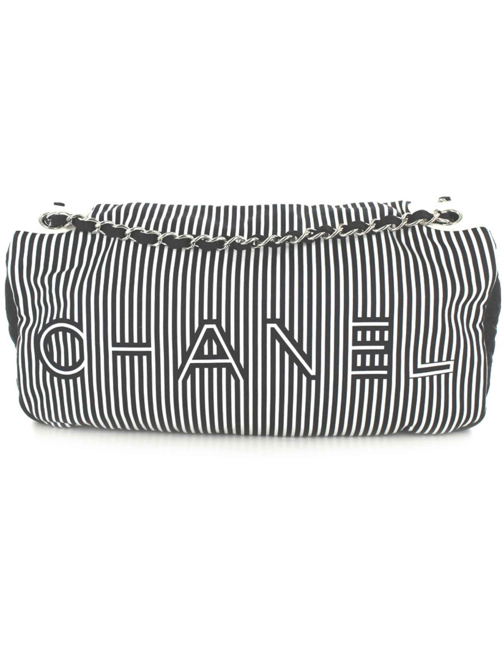 Sac CHANEL en toile rayures blanches et bleues