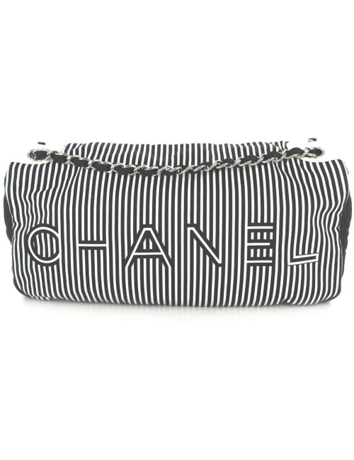 Sac CHANEL en toile rayures blanches et bleues