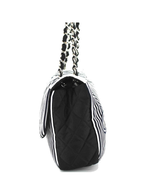 Sac CHANEL en toile rayures blanches et bleues
