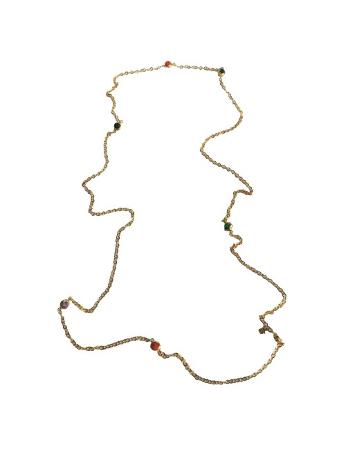 Sautoir MARGUERITE DE VALOIS pâte de verre multicolore et métal doré à l'or fin