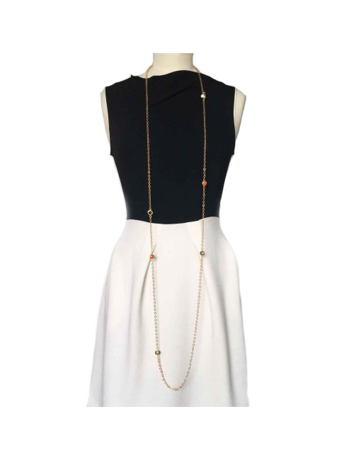 Sautoir MARGUERITE DE VALOIS pâte de verre multicolore et métal doré à l'or fin