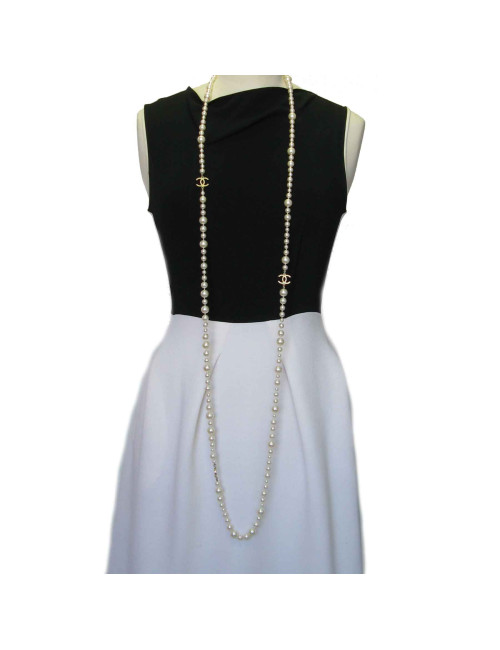Sautoir double rangs chanel perles nacrées