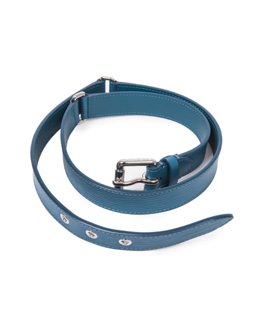 Ceinture "Trio" cuir épi bleu cyan T85
